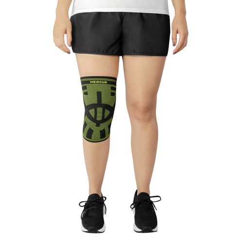 Joelheira de Compressão Elástica Mercur - Preto/Verde - Tamanho M - Unidade Joelheira de Compressão Elástica Mercur - Preto/Verde - Tamanho M - Unidade