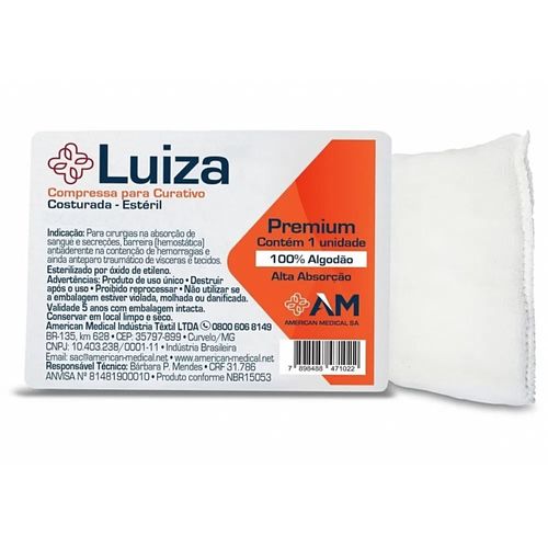 Compressa para Curativo Cirúrgico Estéril Luiza 10x50 cm - unidade Compressa para Curativo Cirúrgico Estéril Luiza 10x50 cm - unidade