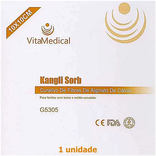 Curativo de Alginato de Cálcio Kangli Sorb Vita Medical 10cmX10cm - unidade Curativo de Alginato de Cálcio Kangli Sorb Vita Medical 10cmX10cm - unidade