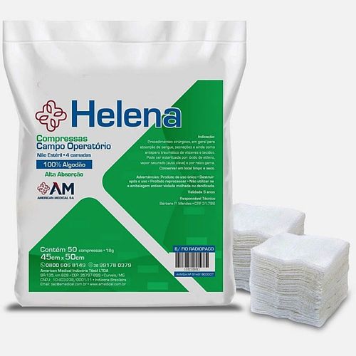 Campo Operatório Helena 45X50cm - Não Estéril - 50 unidades Campo Operatório Helena 45X50cm - Não Estéril - 50 unidades