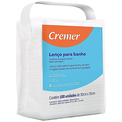 Lenço para Banho e Higiene Cremer 30x35cm 100 unidades Lenço para Banho e Higiene Cremer 30x35cm 100 unidades