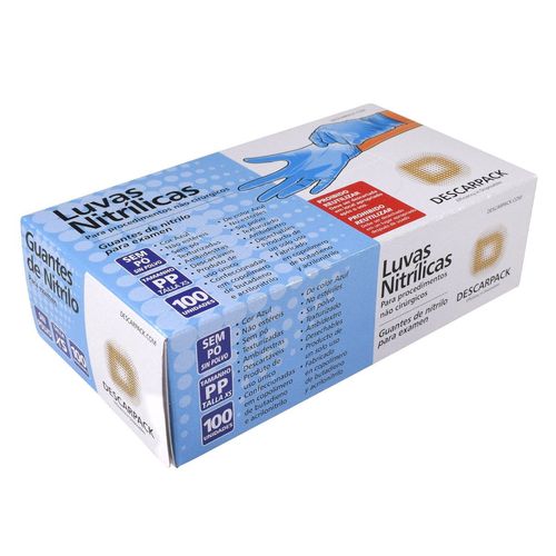 Luva Nitrílica Descartável Descarpack - Azul - Tamanho PP - 100 Unidades Luva Nitrílica Descartável Descarpack - Azul - Tamanho PP - 100 Unidades