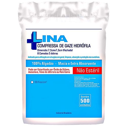 Compressa Gaze Hidrófila Lina 9fios 7.5x7.5cm - 500 unidades Compressa Gaze Hidrófila Lina 9fios 7.5x7.5cm - 500 unidades