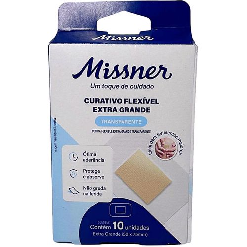 Curativo Flexível Missner Transparente 50x75mm Extra Grande - 10 Unidades Curativo Flexível Missner Transparente 50x75mm Extra Grande - 10 Unidades