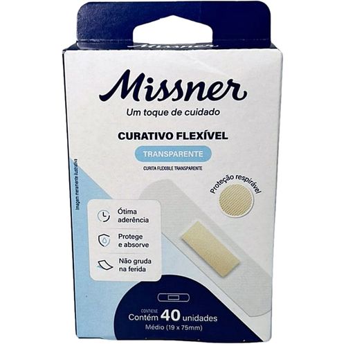 Curativo Flexível Missner Transparente 19x75mm - 40 unidades Curativo Flexível Missner Transparente 19x75mm - 40 unidades