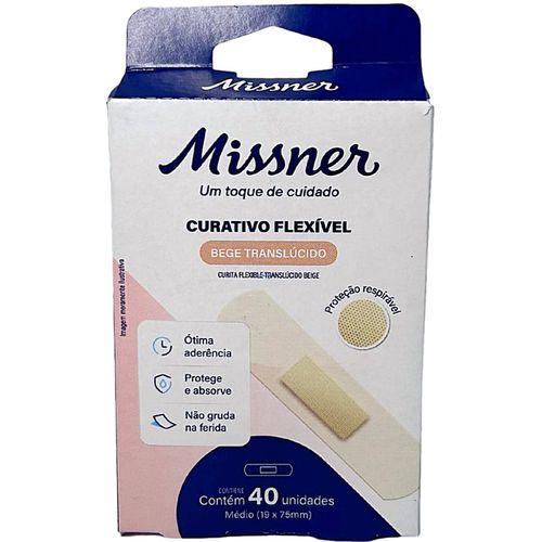 Curativo Flexível Missner Bege Translúcido 19x75mm - 40 unidades Curativo Flexível Missner Bege Translúcido 19x75mm - 40 unidades