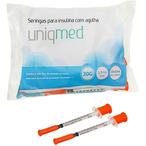 Seringa Insulina Uniqmed 0,5ml 8x0,30mm 30G - 10 seringas Seringa Insulina Uniqmed 0,5ml 8x0,30mm 30G - 10 seringas