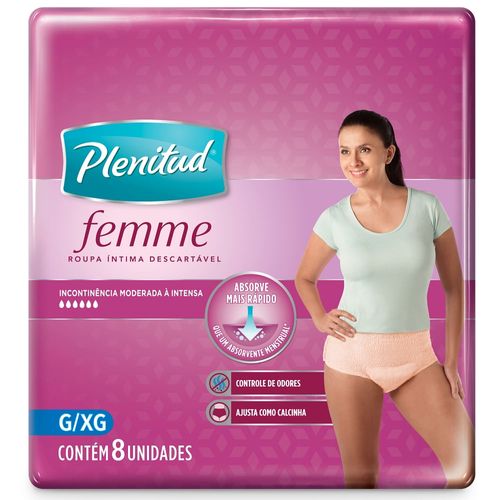 Roupa Íntima Descartável Feminina Proteção e Fresco Plenitud - 8 unidades - G/XG