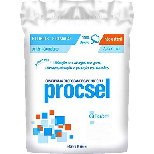 Compressa Gaze Hidrófila Procsel 9 fios 7.5x7.5cm - 500 unidades Compressa Gaze Hidrófila Procsel 9 fios 7.5x7.5cm - 500 unidades