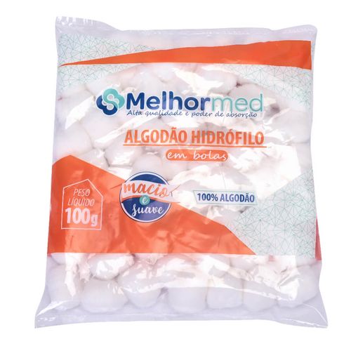 Algodão Hidrófilo em Bolas MelhorMed - 100g Algodão Hidrófilo em Bolas MelhorMed - 100g