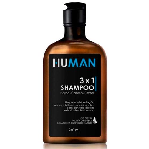 Shampoo 3x1 Barba Cabelo e Corpo - Limpeza e Hidratação 240mL Human