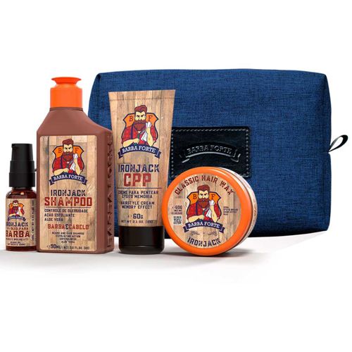 Kit Viagem Ironjack Shampoo + Creme de Pentear + Óleo + Pomada + Necessaire Barba Forte Kit Viagem Ironjack Shampoo + Creme de Pentear + Óleo + Pomada + Necessaire Barba Forte