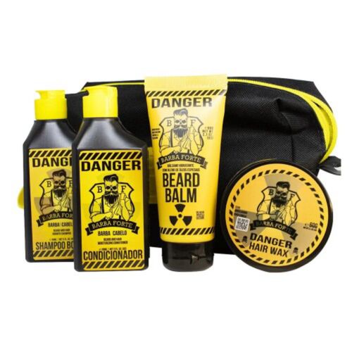 Barba Forte Kit Viagem Danger 4 Produtos + Necessarie Brinde ! Barba Forte Kit Viagem Danger 4 Produtos + Necessarie Brinde !