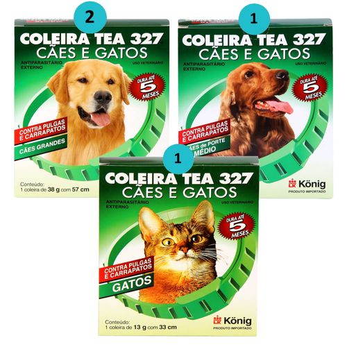 Kit 2 Coleira Contra Pulgas E Carrapatos Cães Grandes+ 1 Coleira Cães Média+ 1 Coleira Gatos Konig