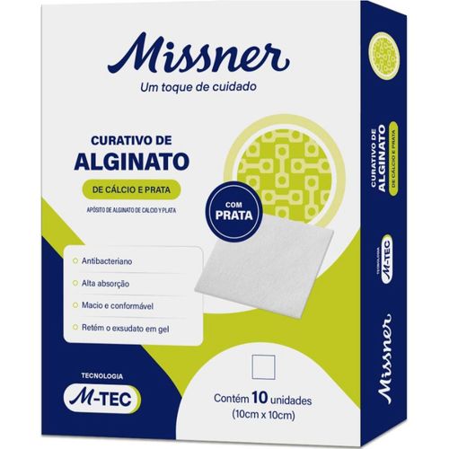 Curativo de Alginato de Cálcio e Prata M-TEC 10cm x 10cm (caixa com 10 unidades) -  Missner