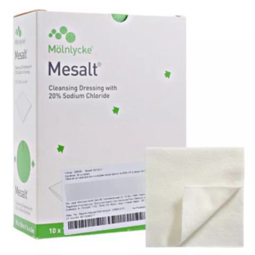 Curativo Mesalt Cobertura para limpeza e desbridamento à base de cloreto de sódio 7,5x7,5cm (unidade) - Molnlycke Curativo Mesalt Cobertura para limpeza e desbridamento à base de cloreto de sódio 7,5x7,5cm (unidade) - Molnlycke