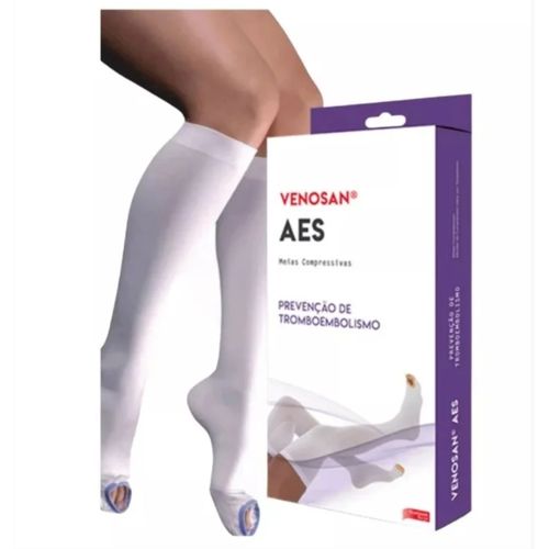 Meia de compressão pós cirúrgica antitrombo antiembolia AES 18mmHg Panturrilha AD branca - Venosan P