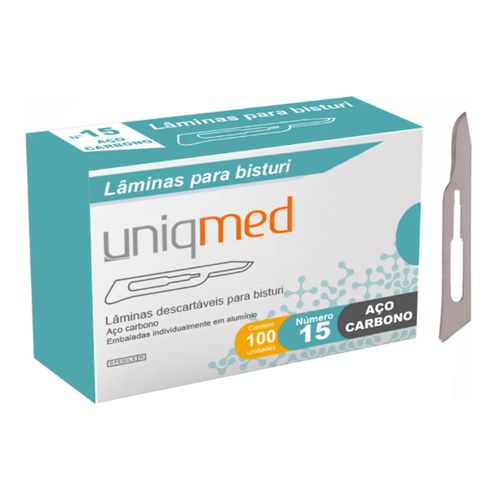 Laminas para Bisturi em Aço Carbono N15 (caixa com 100 unidades)  - Uniqmed