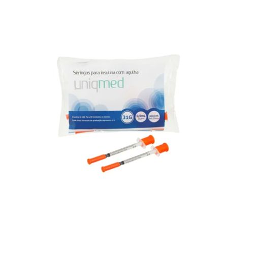 Seringa 0,5mL com agulha 6mm X 31G para insulina (pacote com 10 unidades) - Uniqmed Seringa 0,5mL com agulha 6mm X 31G para insulina (pacote com 10 unidades) - Uniqmed