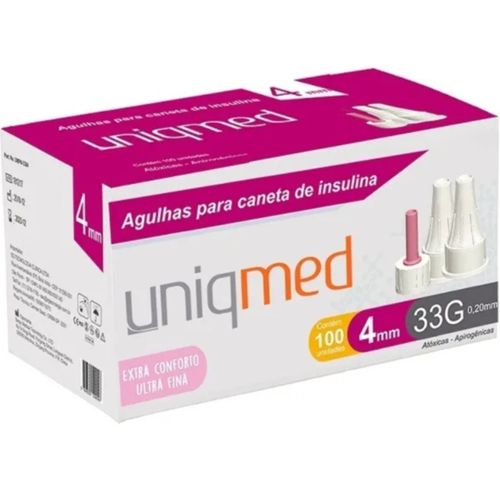Agulha para Caneta de Insulina 4mmX33G (caixa com 100 unidades) - Uniqmed Agulha para Caneta de Insulina 4mmX33G (caixa com 100 unidades) - Uniqmed