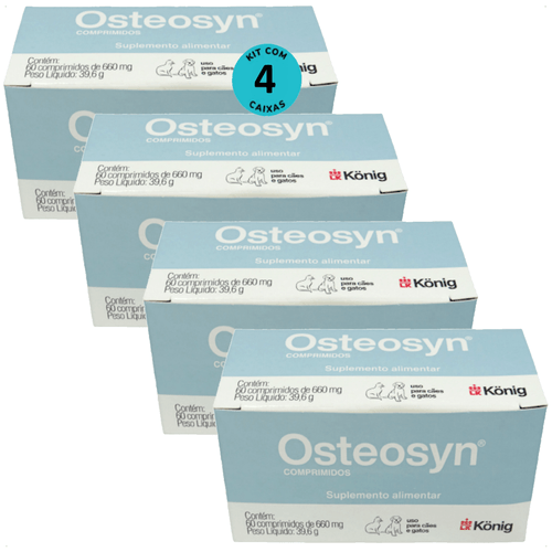 OSTEOSYN 660MG VITAMINAS CÃES E GATOS 60 COMPRIMIDOS KONIG KIT COM 4