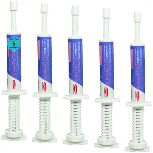 LEVUFLORA PRÉ E PROBIÓTICO 14G PARA CÃES E GATOS SABOR CARNE KIT COM 5