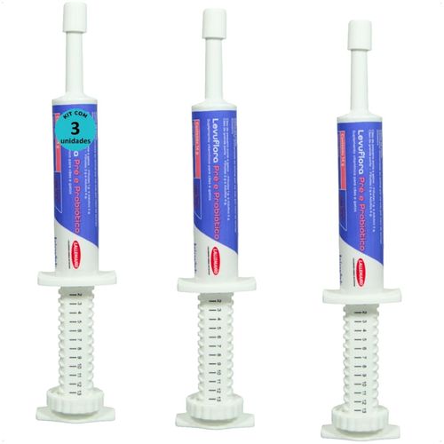 LEVUFLORA PRÉ E PROBIÓTICO 14G PARA CÃES E GATOS SABOR CARNE KIT COM 3