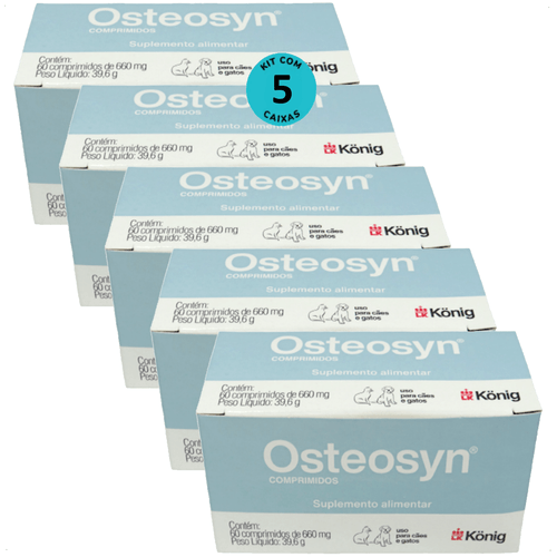 OSTEOSYN 660MG VITAMINAS CÃES E GATOS 60 COMPRIMIDOS KONIG KIT COM 5