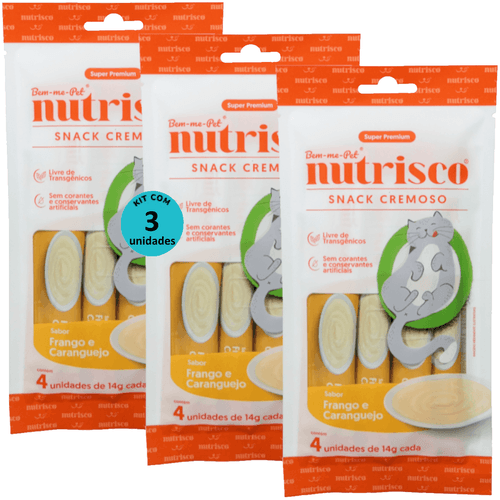 SNACK CREMOSO NUTRISCO GATOS 14G FRANGO E CARANGUEJO COM 4 UN - KIT COM 3