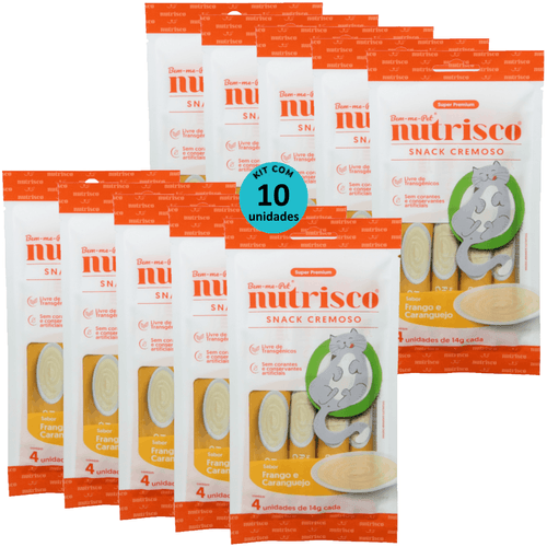 SNACK CREMOSO NUTRISCO GATOS 14G FRANGO E CARANGUEJO COM 4 UN - KIT COM 10