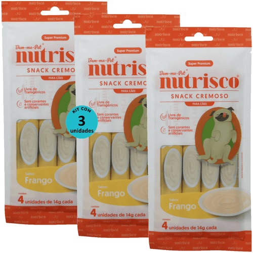 SNACK CREMOSO NUTRISCO CÃES 14G FRANGO COM 4 UN - KIT COM 3
