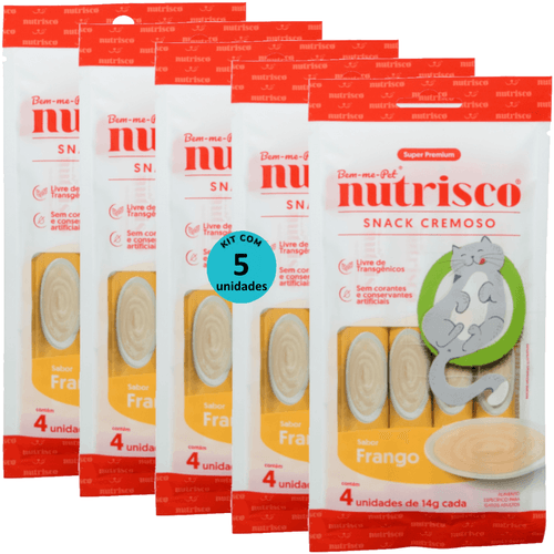 SNACK CREMOSO NUTRISCO GATOS ADULTOS 14G FRANGO COM 4 UN - KIT COM 5