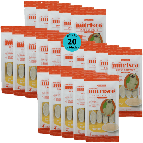 SNACK CREMOSO NUTRISCO CÃES 14G FRANGO COM 4 UN - KIT COM 20