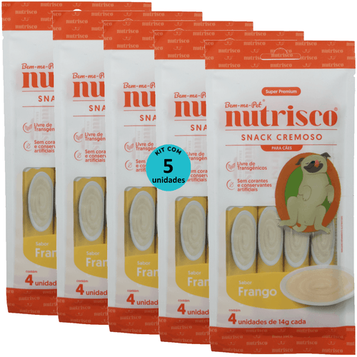 SNACK CREMOSO NUTRISCO CÃES 14G FRANGO COM 4 UN - KIT COM 5