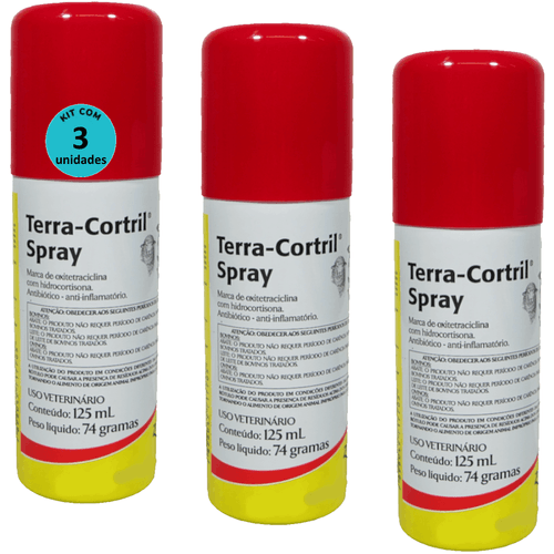 Terra-Cortril Spray 125ml Zoetis Kit com 3
