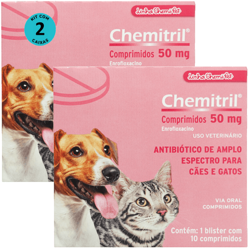 Chemitril 50mg Com 10 Comprimidos Para Cães e Gatos Chemitec Kit Com 2