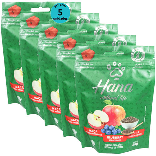 Hana Natural Life Maçã Blueberry Chia 80g Snacks Para Cães Adultos Kit C/ 5 un Hana Natural Life Maçã Blueberry Chia 80g Snacks Para Cães Adultos Kit C/ 5 un