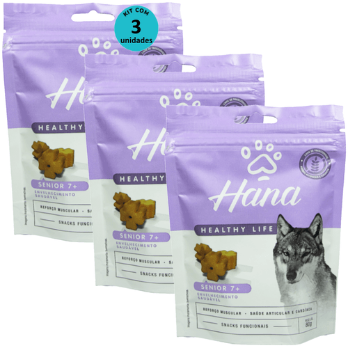 Hana Senior 7 + Envelhecimento Saudável 80g Snacks Para Cães Adultos Kit C/ 3 un