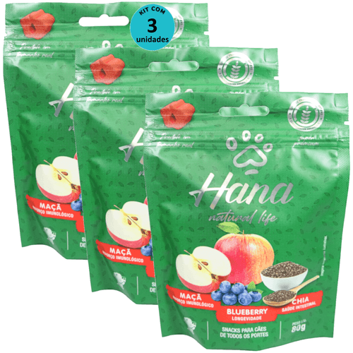 Hana Natural Life Maçã Blueberry Chia 80g Snacks Para Cães Adultos Kit C/ 3 un Hana Natural Life Maçã Blueberry Chia 80g Snacks Para Cães Adultos Kit C/ 3 un