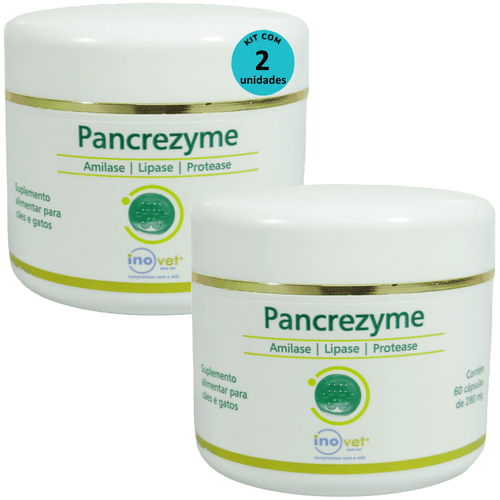 Pancrezyme 60 Cápsulas 280mg Para Cães e Gatos Inovet Kit Com 2