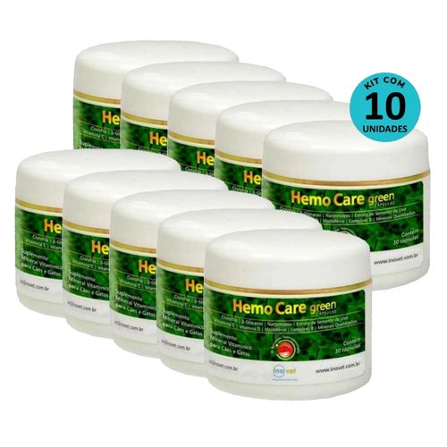 Kit 10 Hemo Care Green Suplemento P/ Cães e Gatos C/ 30 Cápsulas - Inovet