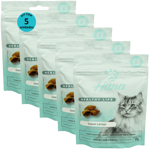 Kit 5 Snacks Hana Healthy Life Cat Sensations P/ Gatos Adultos- 60g Kit 5 Snacks Hana Healthy Life Cat Sensations P/ Gatos Adultos- 60g