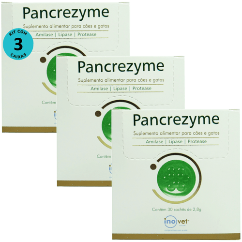 Kit 3 Pancrezyme Suplemento P/ Cães e Gatos 2,8g C/ 30 Sachê- Inovet