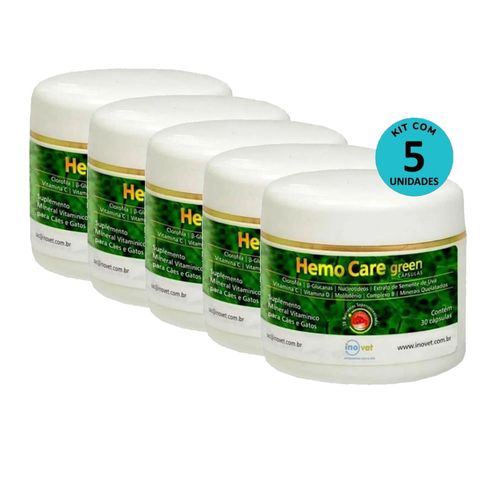 Kit 5 Hemo Care Green Suplemento P/ Cães e Gatos C/ 30 Cápsulas - Inovet Kit 5 Hemo Care Green Suplemento P/ Cães e Gatos C/ 30 Cápsulas - Inovet
