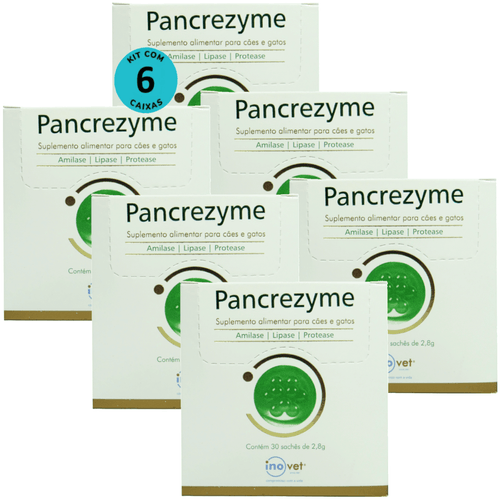Kit 6 Pancrezyme Suplemento P/ Cães e Gatos 2,8g C/ 30 Sachê- Inovet