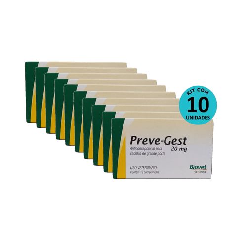 Kit Anticoncepcional Preve-Gest Biovet 20mg c/ 12 Comprimidos C/ 10 unidades
