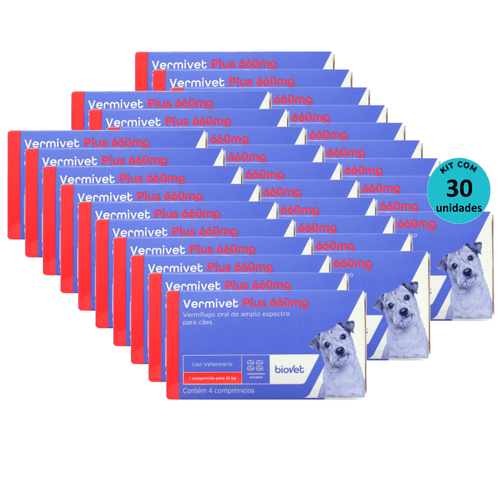 Kit 30 Vermífugo Vermivet Plus Biovet 660mg c/ 4 Comprimidos