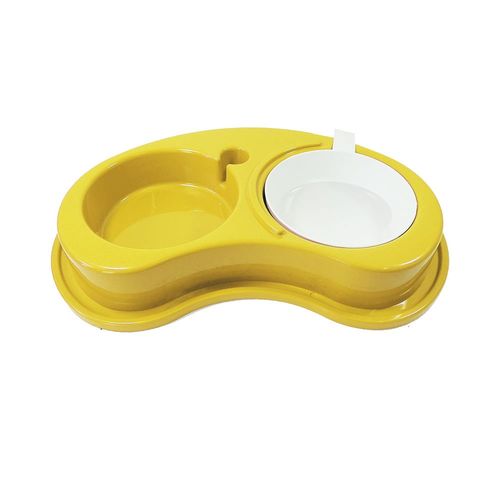 Comedouro Plástico Furacão Pet Antiformiga Luxo Duplo p/ Cães Pelos Longos G - Amarelo