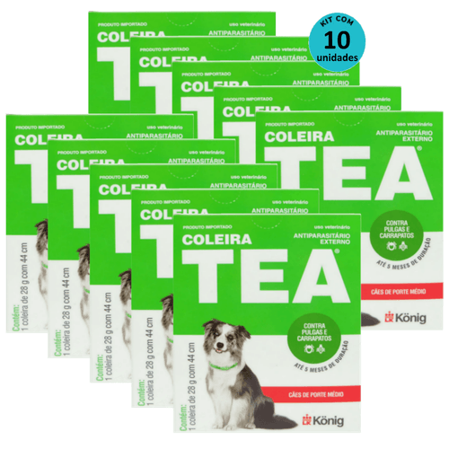 Kit Coleira Contra Pulgas E Carrapatos TEA 327 Cães De Porte Médio König 28g C/ 44cm C/ 10 unidades