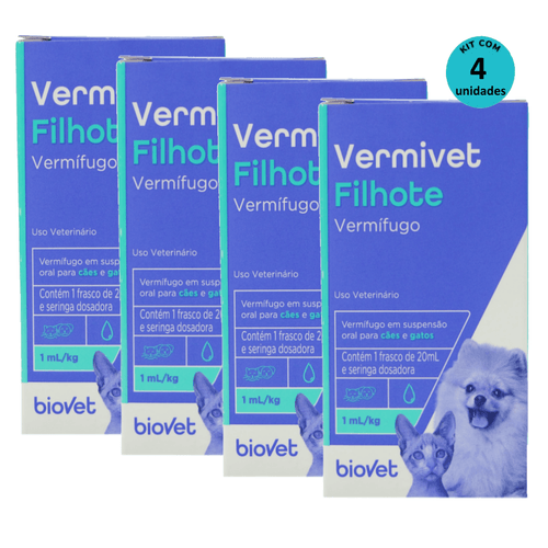 Kit Vermífugo Vermivet Filhotes Biovet 20ml C/ 4 unidades Kit Vermífugo Vermivet Filhotes Biovet 20ml C/ 4 unidades